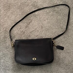Coach Black Leather Shoulder Bag with Gold Hardware
